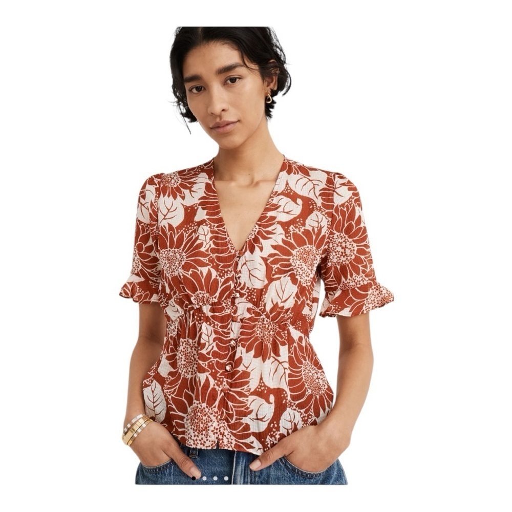 Madewell Orange Flutter Sleeve Ruffled Blouse
